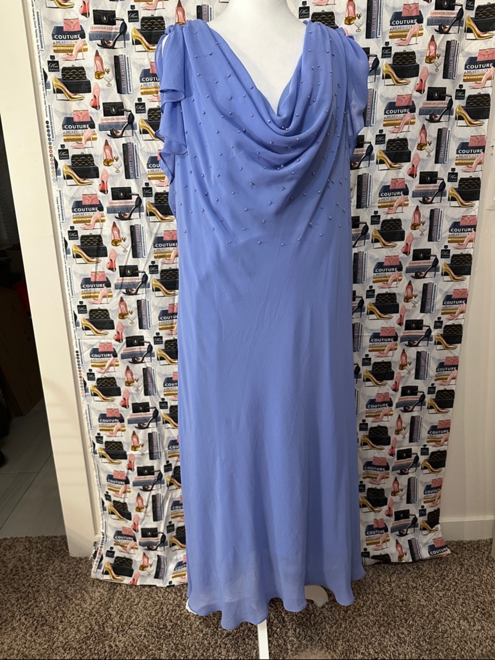 SL Fashions Lavender Beaded Cowl Neck Maxi Dress